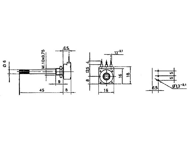 Potenciometr plastový lineární, 2.5 kOhm, typ PC16MLK002.5