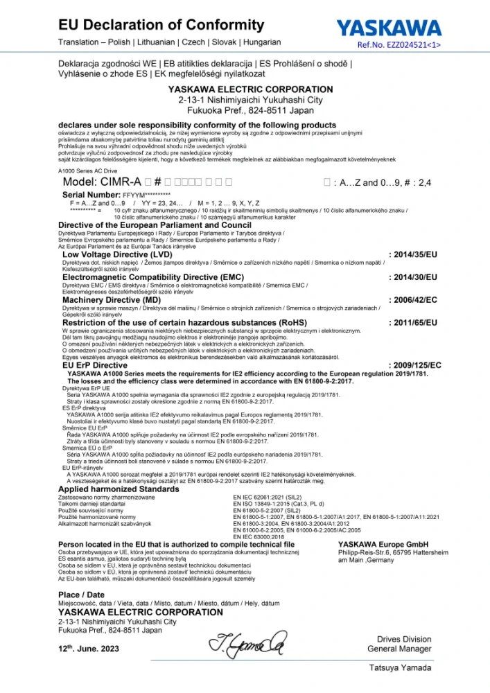 frekvenční měnič 4.0kW, typ CIMR-AC4A0011FAA